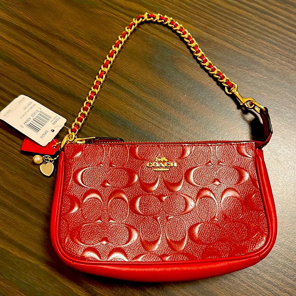 Dark Red Coach Chain Strap Shoulder Pouch / Wristlet ♥️
